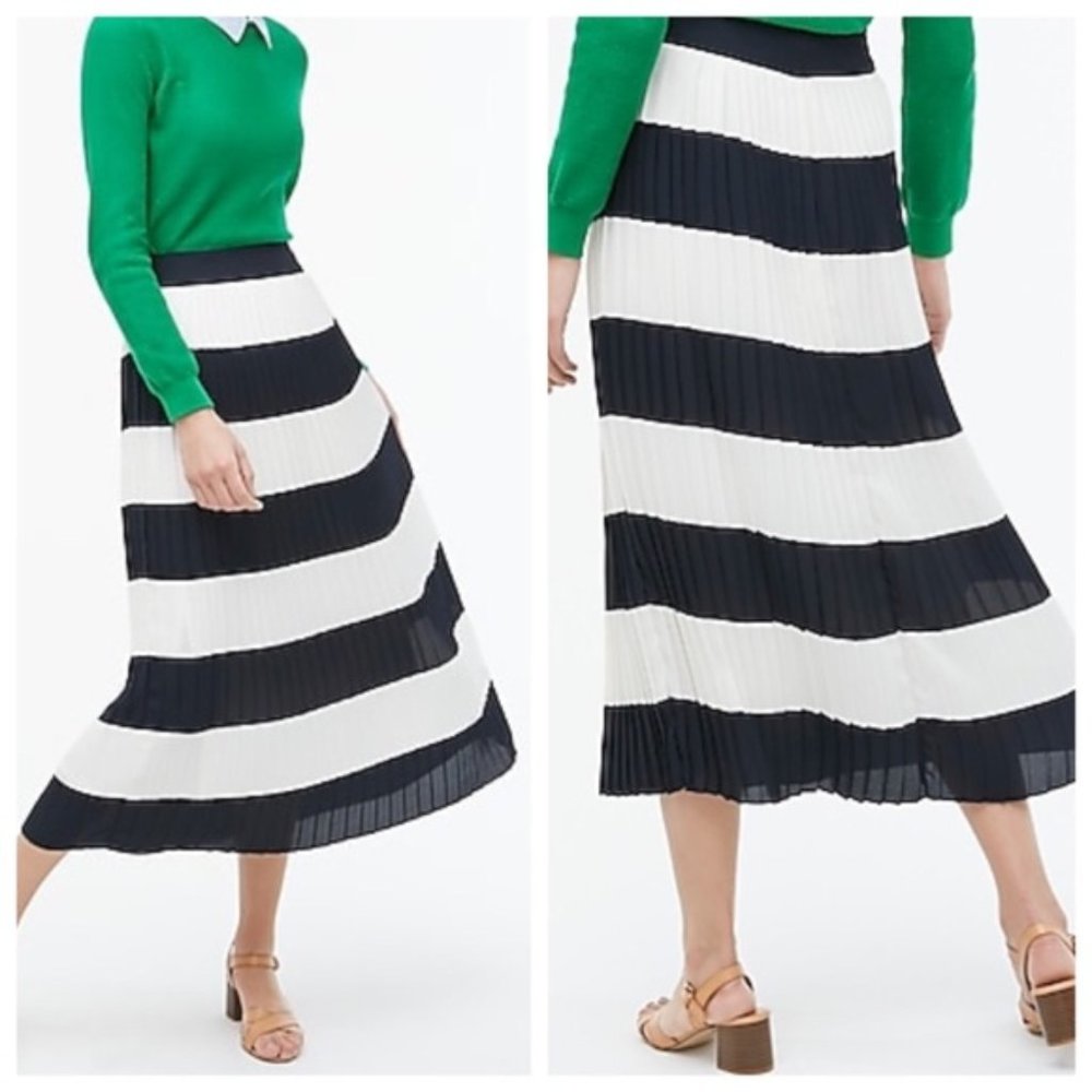 NWT J.Crew Pleated Midi Skirt Black & White Stripes
